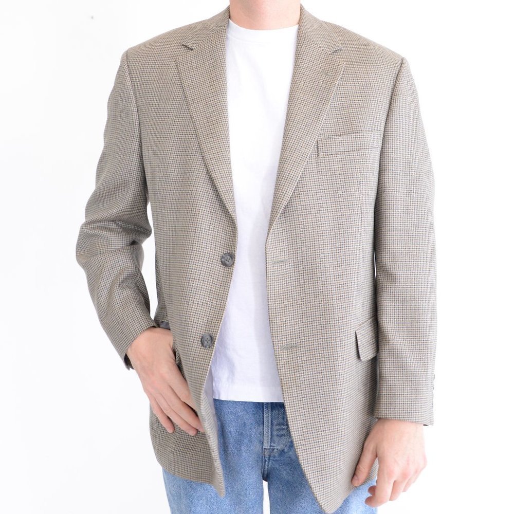 Andrew Fezza  Olive Houndstooth Silk & Wool Blazer Size 42R